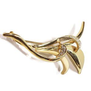 Gold Tone Rhinestone Lily Brooch